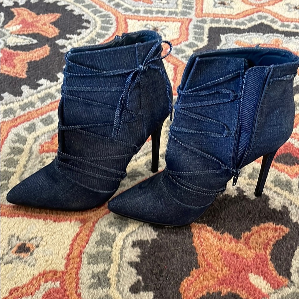 Shoe Dazzle Blue Heeled Boots with Stiletto Heel